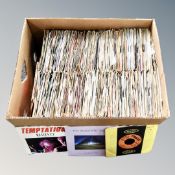 A box containing a large quantity of 20th century vinyl 7" singles including David Bowie,