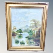 A V D B oil painting 'On the Banks of the Avon' dated 1916 in gilt frame