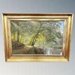 A. Jacobsen : Trees by a stream, oil on canvas, 89cm by 59cm.