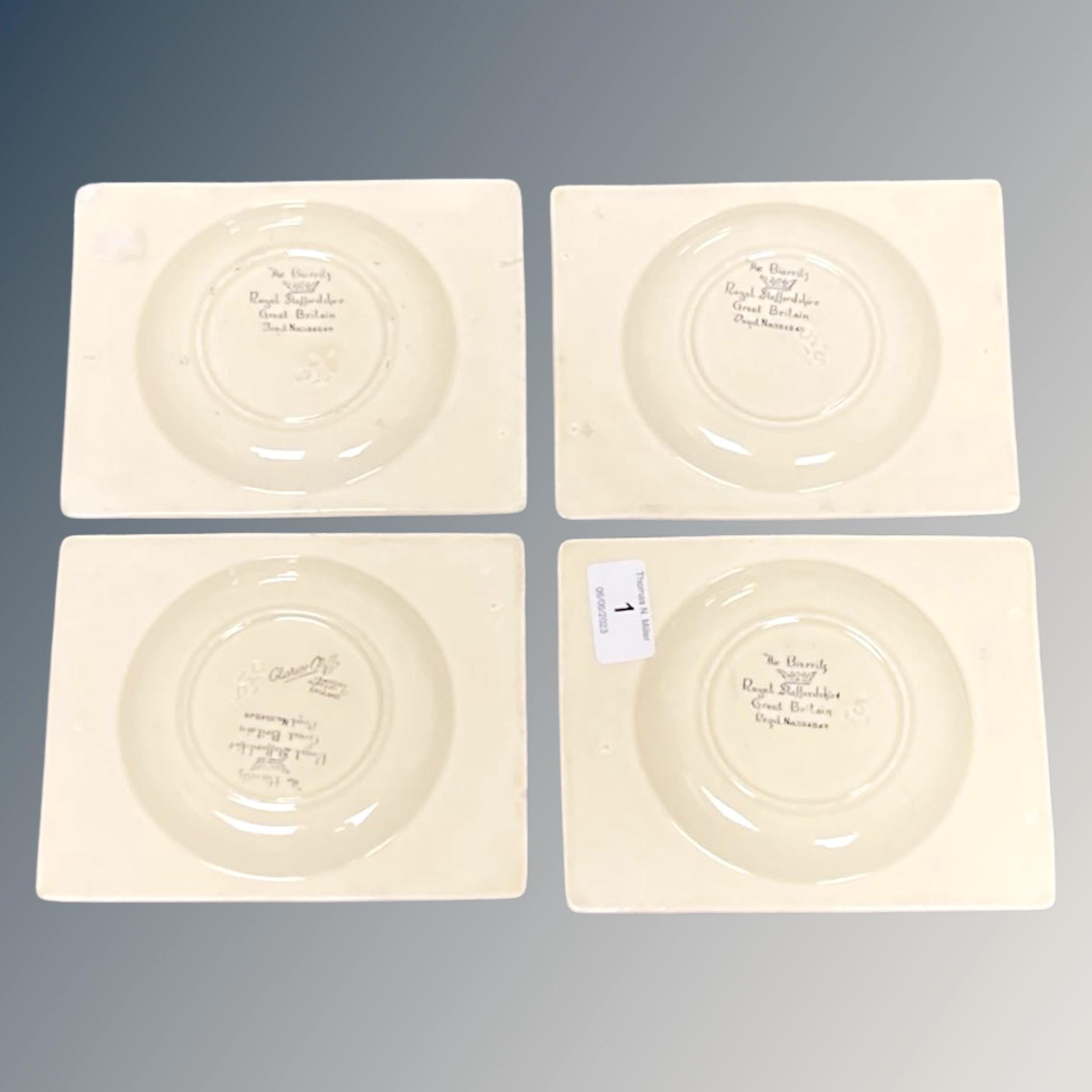 A set of four Clarice Cliff rectangular cabinet plates, each 7 cm x 4 cm, - Image 2 of 2