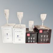 Two boxed sets of six Canterbury lead crystal glasses together with a set of four crystal wine