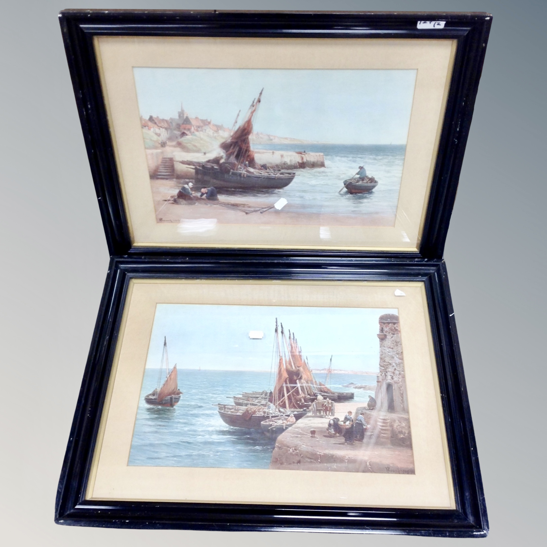 A pair of 20th century colour prints - Harbour scenes, framed.