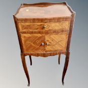 A French marquetry inlaid double door nightstand fitted a drawer