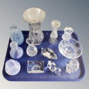 A tray of crystal and glass ornaments including Caithness glass etc.