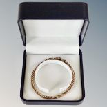 A boxed silver gilt rope twist bracelet, 10.5g.