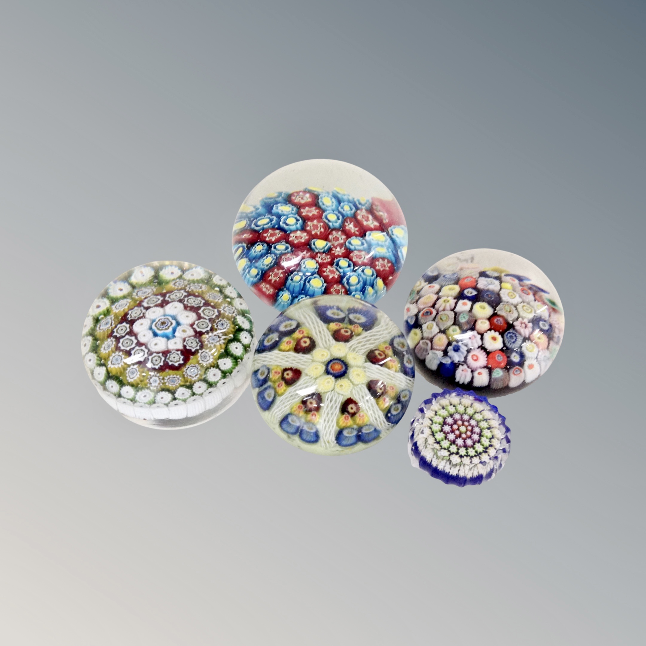 A tray of five Scottish paperweights, Perthshire,