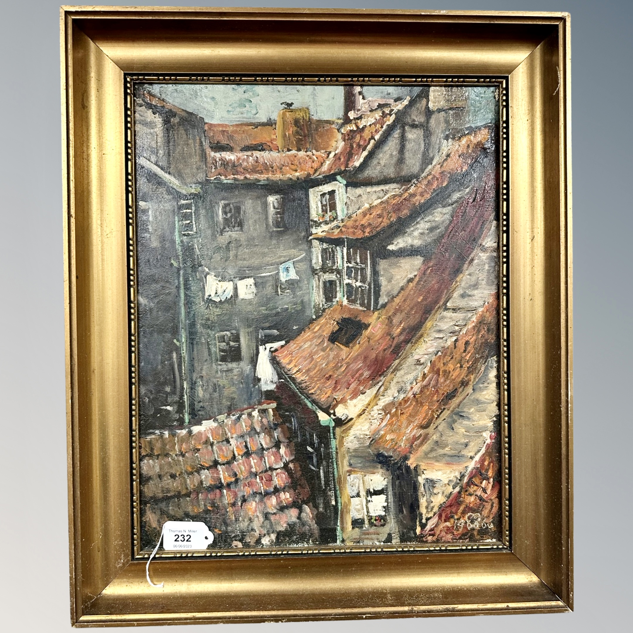 Danish School : Rooftops, oil on canvas, 35cm by 45cm.