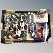 A box containing Onyx Formula 1 Collection racing cars, Burago racing cars, die cast scooters etc.