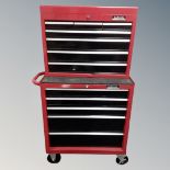A Halfords professional multi-drawer toolbox on wheeled cabinet, with keys.