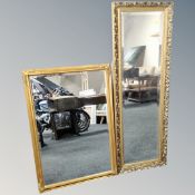 A gilt framed bevelled mirror and further overmantel mirror