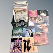 A crate containing vinyl LPs and 78s including world music, easy listening, etc.