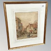 Late 19th century school, Figures in a town, watercolour, initialled PB and dated 1894,