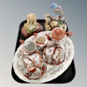 A tray of ceramics, Chinese 20th century export ware, Leonardo animals,