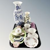 A tray of assorted ceramics, cabinet china by Wedgwood,