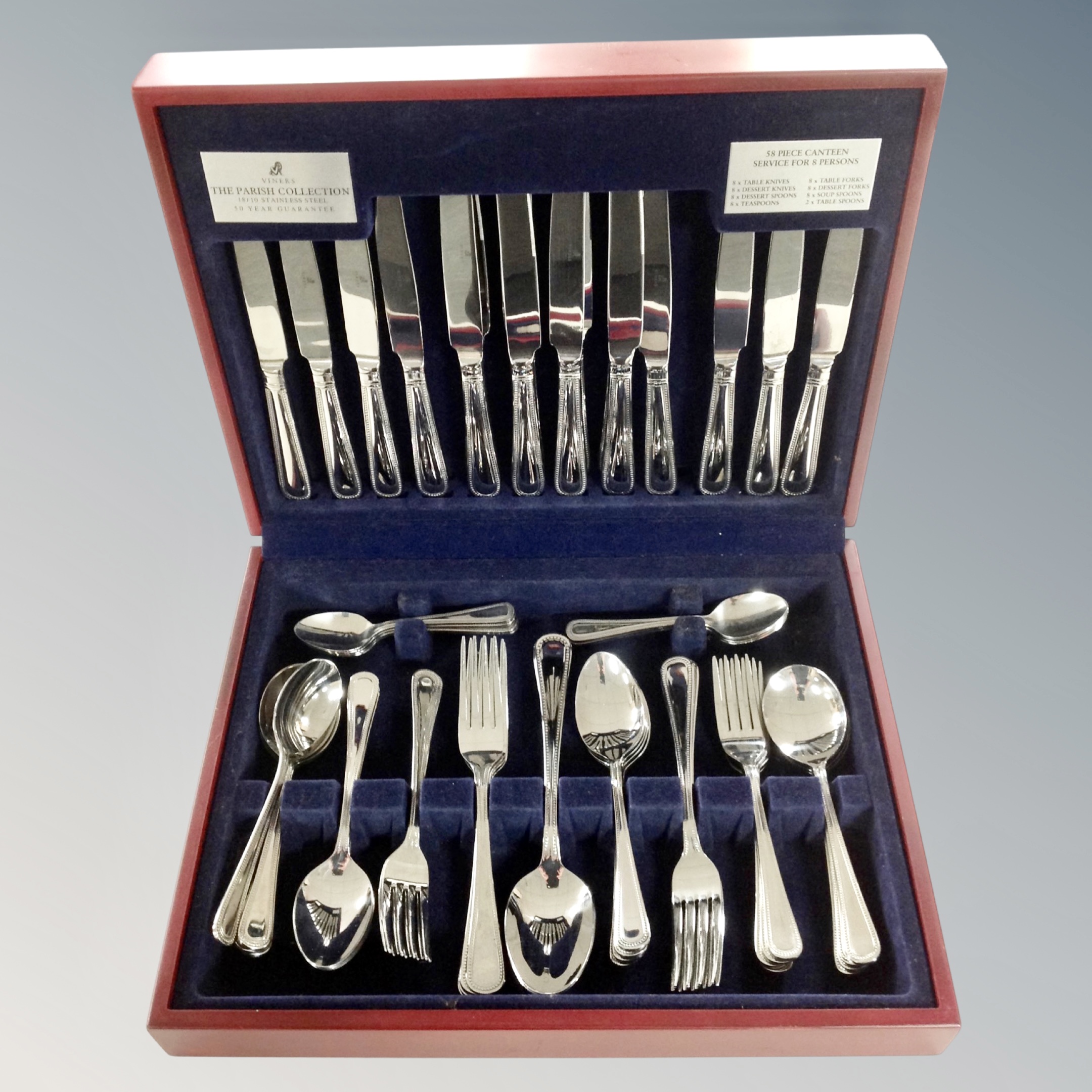 A Viners Parish collection stainless steel canteen of cutlery.