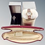 A set of Lotus De Luxe simulated pearls, boxed, together with a lady's Radley wristwatch, boxed,