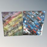 Brian Foggett (Contemporary) : Two abstract oil paintings on canvas, each 41cm by 51cm.