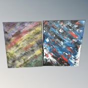 Brian Foggett (Contemporary) : Two abstract oil paintings on canvas, each 41cm by 51cm.