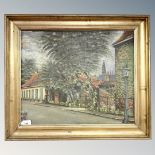 Hans Kongsmar : Trees by a building, oil on canvas, 53cm by 44cm.