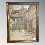 J. Ulesen : Courtyard by a building, oil on canvas, 38cm by 50cm.