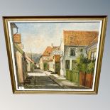 E. Londberg : Buildings in a street, oil on canvas, 64cm by 55cm.