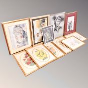 11 assorted pictures including watercolour studies, portraits, harbour scenes, all parts framed.