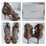 Lady's Jimmy Choo suede high heeled sandals brown/gold suede Size: 4.