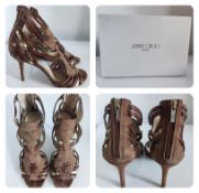 Lady's Jimmy Choo suede high heeled sandals brown/gold suede Size: 4.