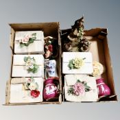 Two boxes containing antique and later ceramics including Italian flowers, Grecian jugs,