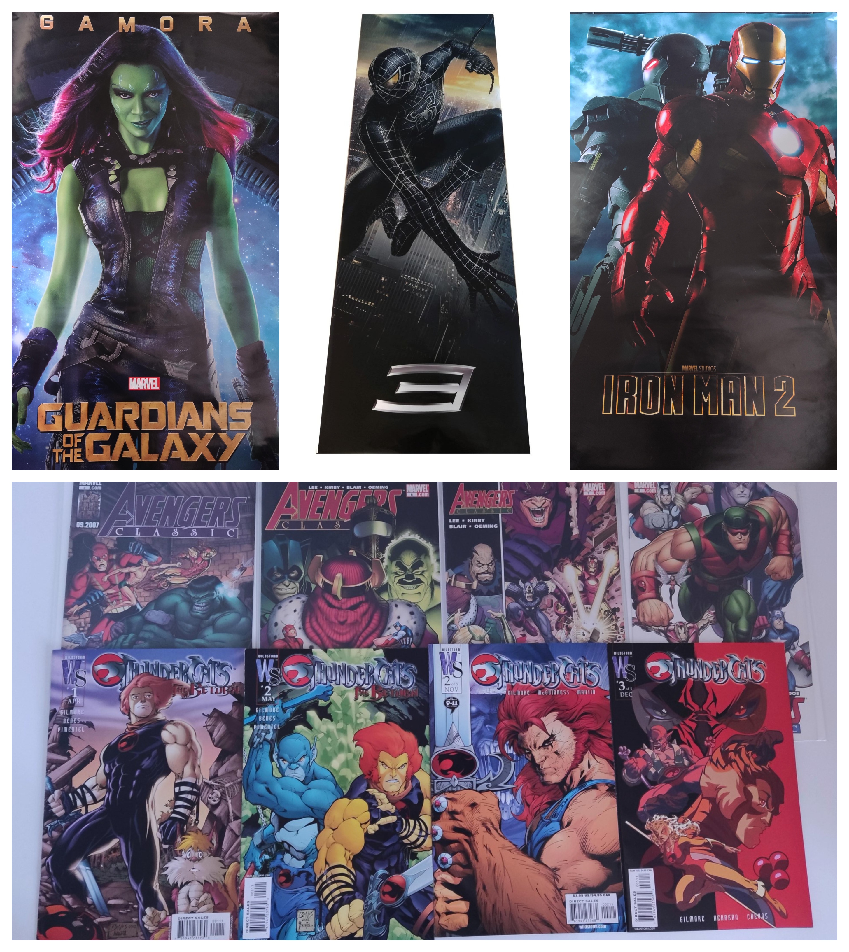 Marvel posters of Spiderman 2 (Door poster 24x36 inches), Guardians of the galaxy, and Iron Man 2.