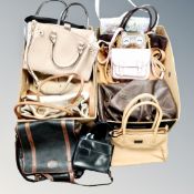 Two boxes of assorted hand bags, Radley, Osprey,