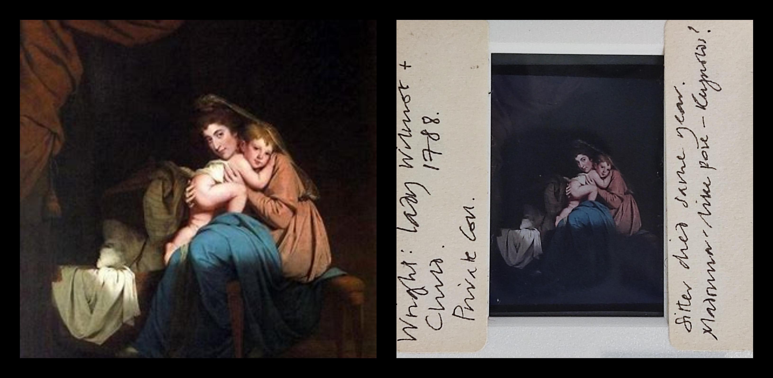 A negative of Joseph Wright of Derby's (1734-1797) 1788 painting 'Lady Wilmot and her child'.