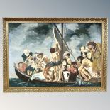 Danish School : Figures on boat, oil on canvas,