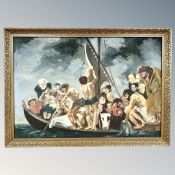 Danish School : Figures on boat, oil on canvas,