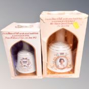 Two boxed Bells Scotch Whisky decanters - Birth of Prince William and the 60th Birthday of Queen