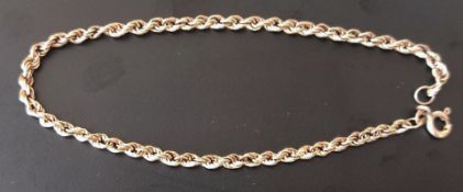 9ct gold 7 inch rope bracelet.