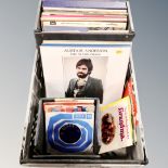 A crate of two cases of vinyl LP's and 7'' singles, Easy listening, World music,