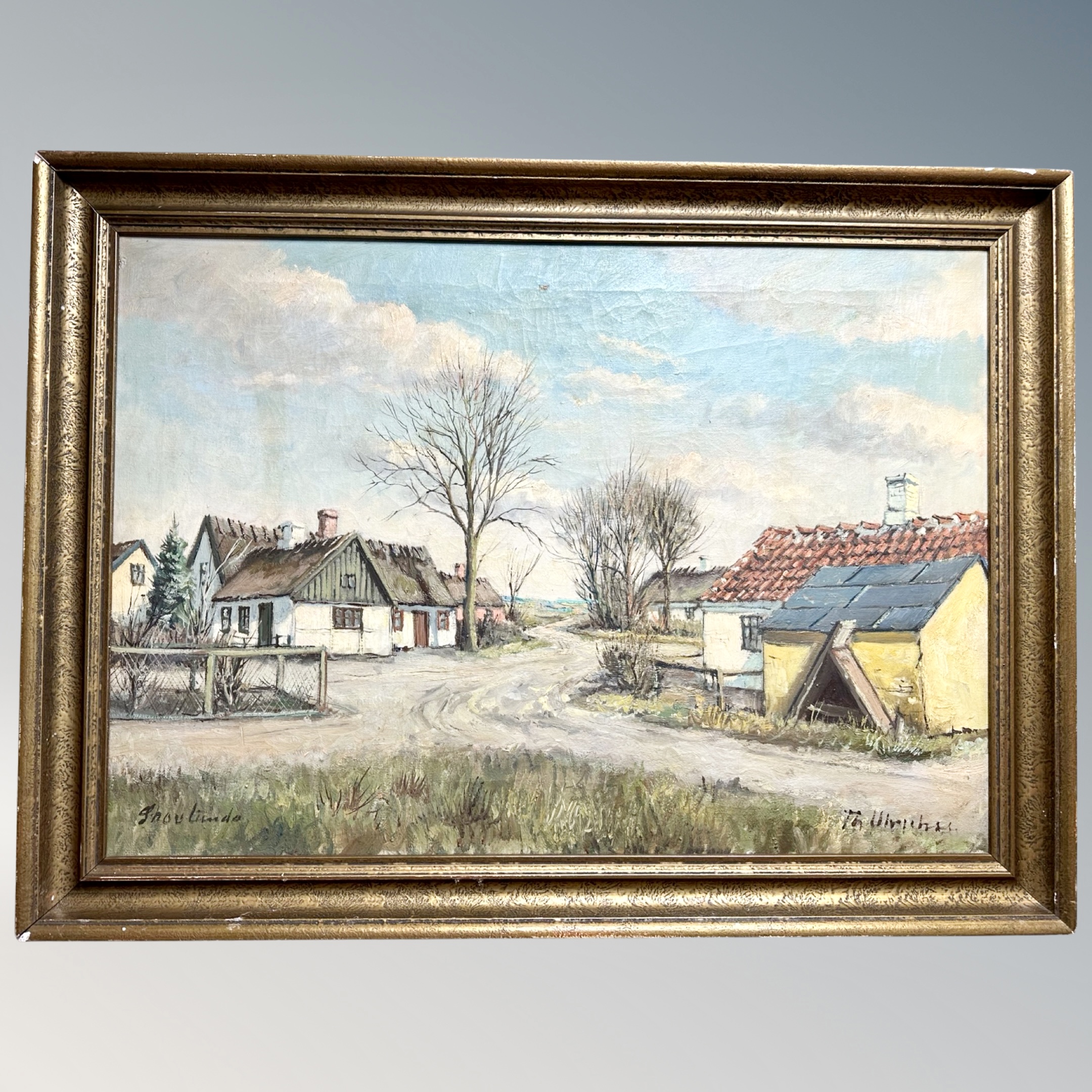 Danish School : Buildings by a coast, oil on canvas,