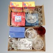 Two boxes of glass ware, part boxed, Bohemia glass bowl,