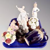 A tray of china flower posies, Royal Doulton jug,