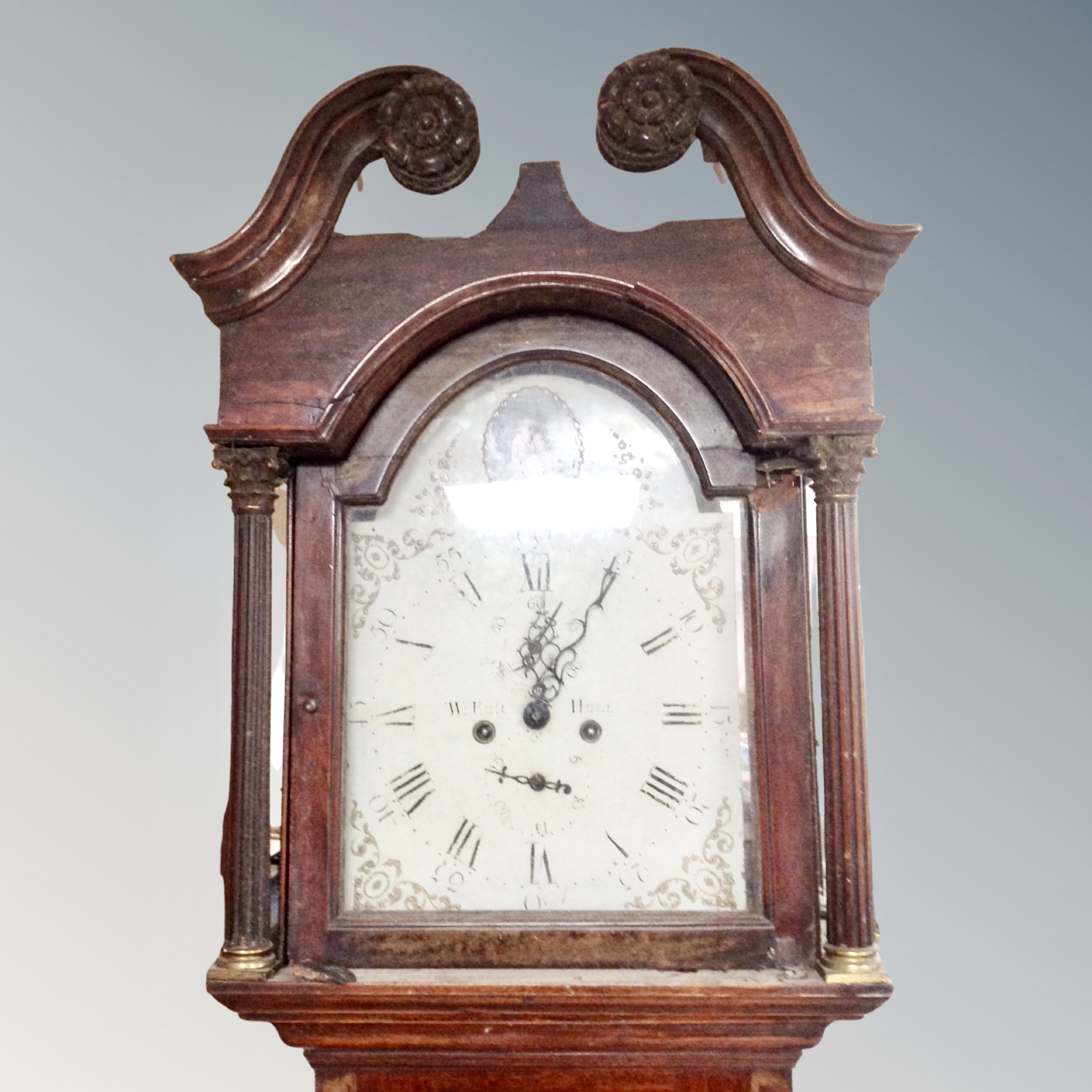 A 19th century mahogany cased longcase clock with painted dial marked W.