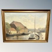 Danish School : Boat on canal, oil on canvas,