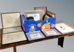 A box of framed pictures,