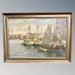 Danish School : Boats in harbour, oil on canvas,