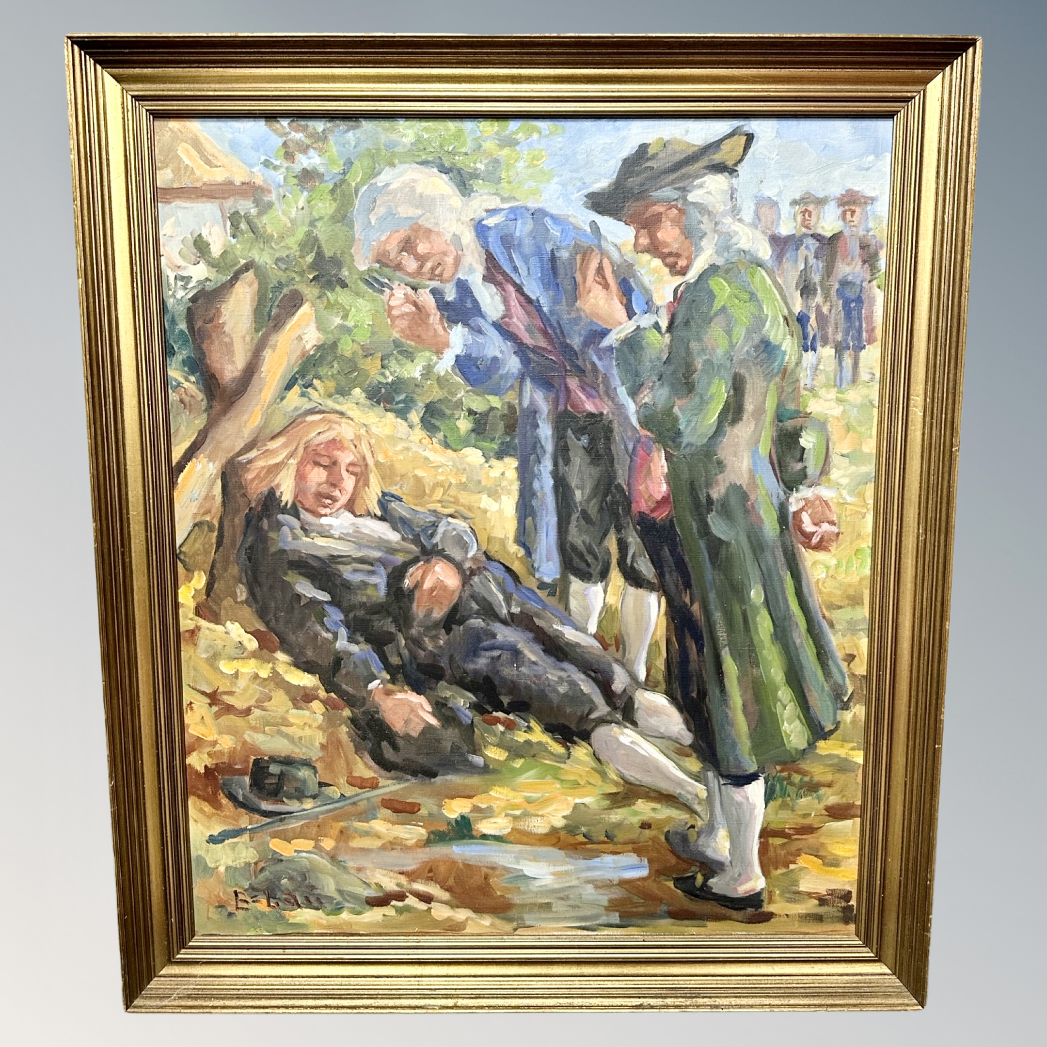 Danish School : Figures near a treet, oil on canvas,