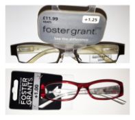 A collection of American Foster Grants reading glasses from 1.00+ to 2.00.