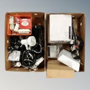 Two boxes of house alarm system, telephones,