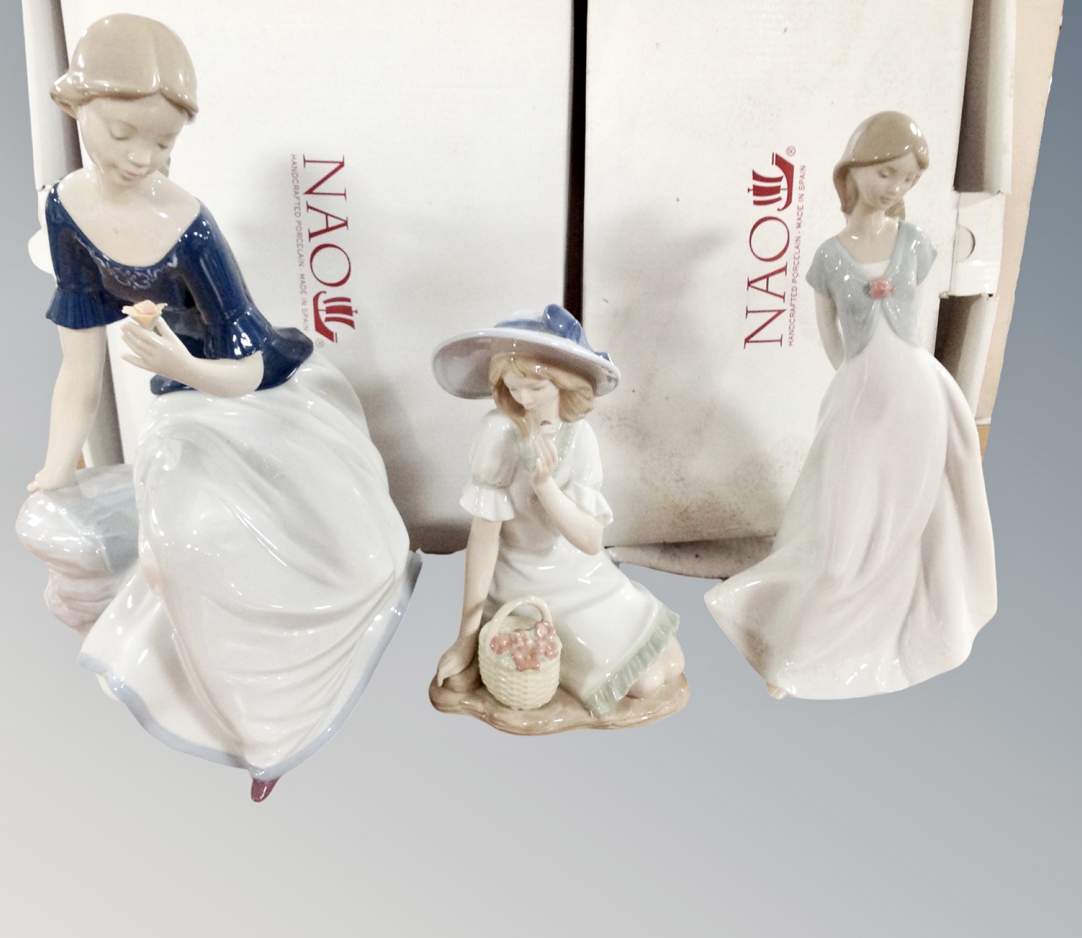 Three Nao figures - Meadow Song, Truly in Love and Spring Reflections (special edition), all boxed.