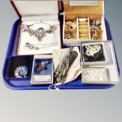A tray of costume jewellery, diamante brooches, Equilibrium poppy collection brooch,