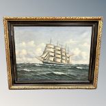 Petersen : Tall ship at sea, oil on canvas,
